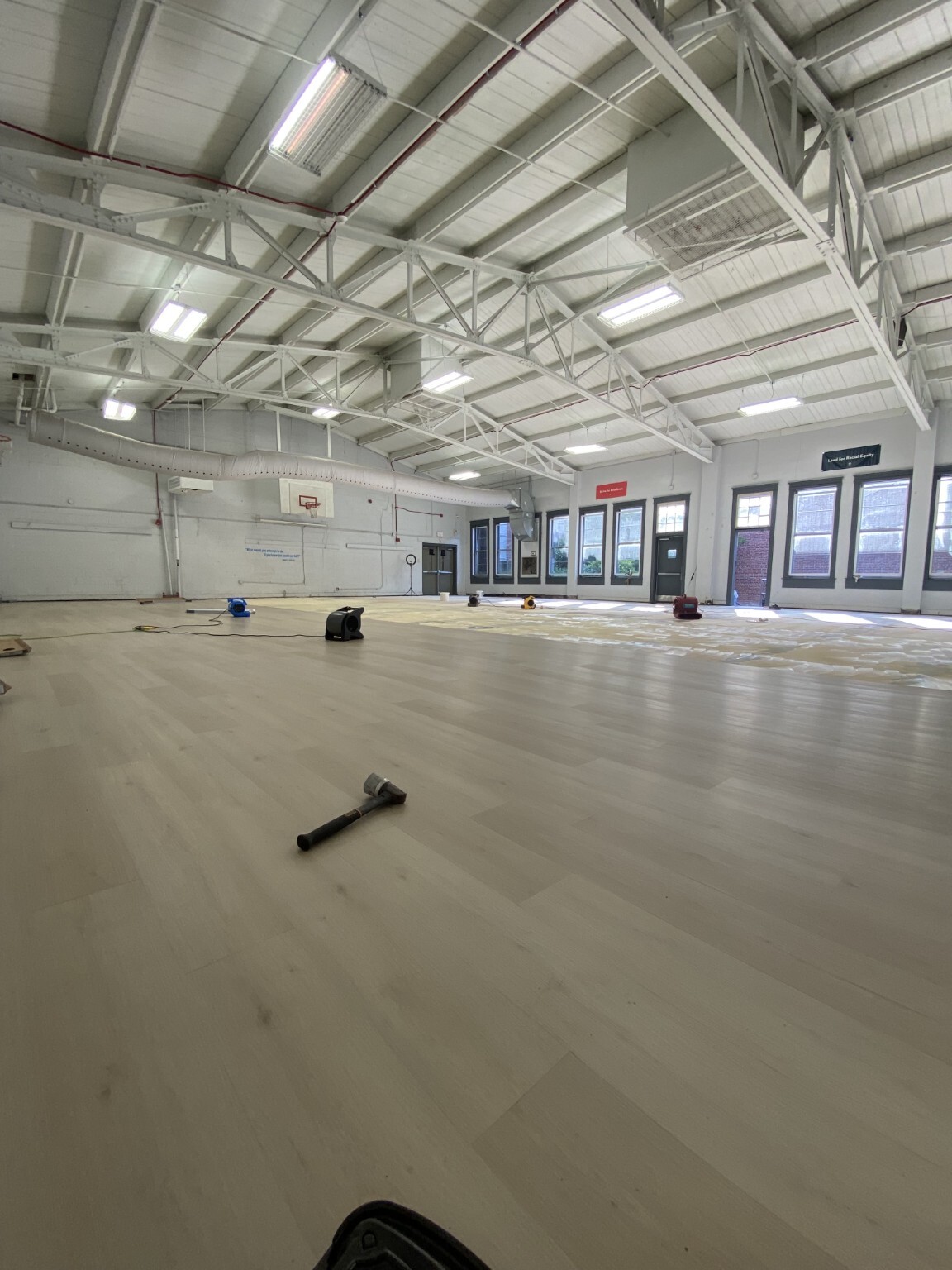 Liberty School gymnasium subfloor replacement in progress